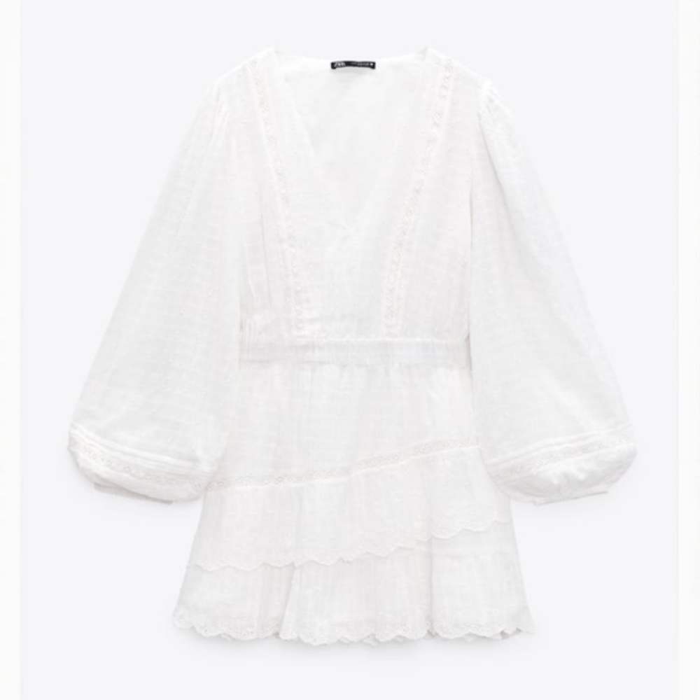 ZARA Lace Embroidered Dress White Prairie Western NEW w/ tags